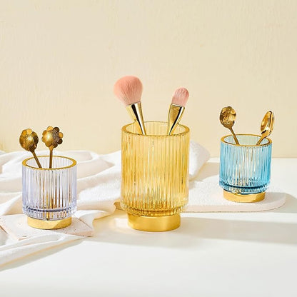 LEICURACE Makeup Brush Holder Organizer,Toothbrush Holders,Desk Pen Pencil Holder,Multifunctional Vintage Glass Brush Cup(A3-32-US)