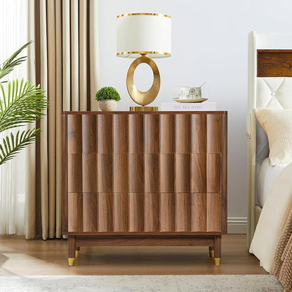 Bifins Fluted 3 Drawer Dresser, 31.5" Wide Modern Storage Chest of Drawers, Wood Drawer Organizer for Bedroom, Living Room, Hallway