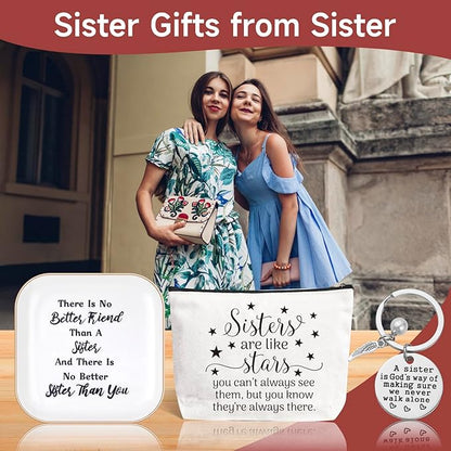 PUDDING CABIN Sister Gifts: Christmas Basket Jewelry Dish Set, Birthday & Mother's Day Gifts for Sisters