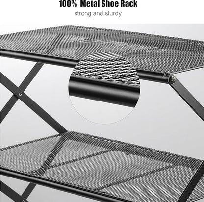 Small Shoe Rack for Entryway - 3 Tier Shoe Organizer Metal Foldable Shoes Storage Rack, Zero Tool Install, Sturdy Shoe Rack for Closet, Front Door Entrance, Living Room - Space Saving, Black