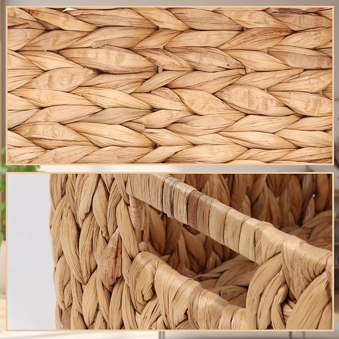 FEIALNDUO Wicker Shelf Baskets, Woven Storage Bins for Shelves Pantry Organizers and Storage with Handles Home Decor (Natural, 15"D x 11"W x 7"H)