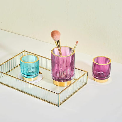 LEICURACE Makeup Brush Holder Organizer,Toothbrush Holders,Desk Pen Pencil Holder,Multifunctional Vintage Glass Brush Cup(A3-19-US)