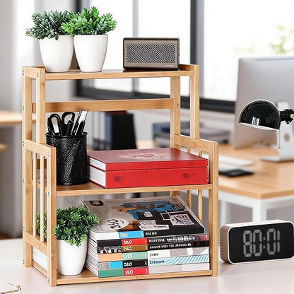 HYNAWIN Bamboo Spice Rack 3-Tier Kitchen Countertop Organizer, Adjustable Shelf Pantry Storage Stand for Herbs, Jars, and Bottles