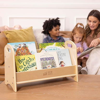 ECR4Kids 2-Shelf Tabletop Book Display with Handles, Beginner Bookshelf, Natural