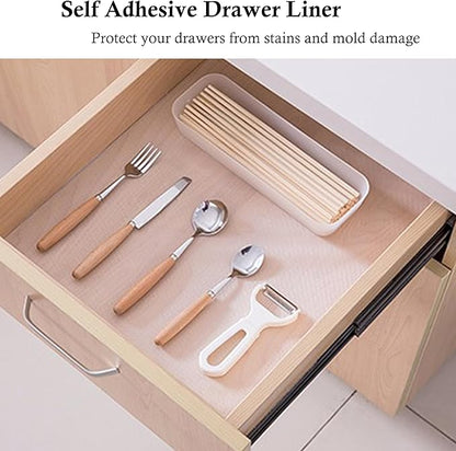 Shelf Liner with Adhesive Cabinet Drawer Liners Peel and Stick 11 in X 20 Ft Non-Slip Waterproof Kitchen Cupboard Drawer Mat for Pantry Shelves Closet Bathroom Refrigerator Liner Removable