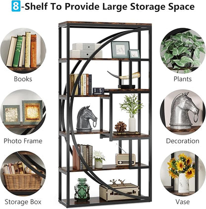 Tribesigns Bookshelf, Industrial 5-Tier Etagere Bookcase, 70.8" Tall Bookshelf with 8 Storage Shelf, Book Shelf Display Tack Shelving Unit for Home Office (Rustic Brown, 2PC)