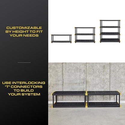 CX Black & Yellow 4-Tier Heavy Duty Storage Shelves and 8 Heavy Duty Storage Bins with Lids, 4 Shelves that Support up to 200lbs/shelf + 27 Gallon Containers (8-Pack), Organization and Storage