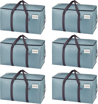 VENO 6 Pack Moving Bags, Upgraded Heavy Duty, Moving Boxes Alternative, Packing Storage Supplies for Dorm Room Essentials with Zipper for Clothes, Large Totes for Packaging (Light Blue, 6 Pack)