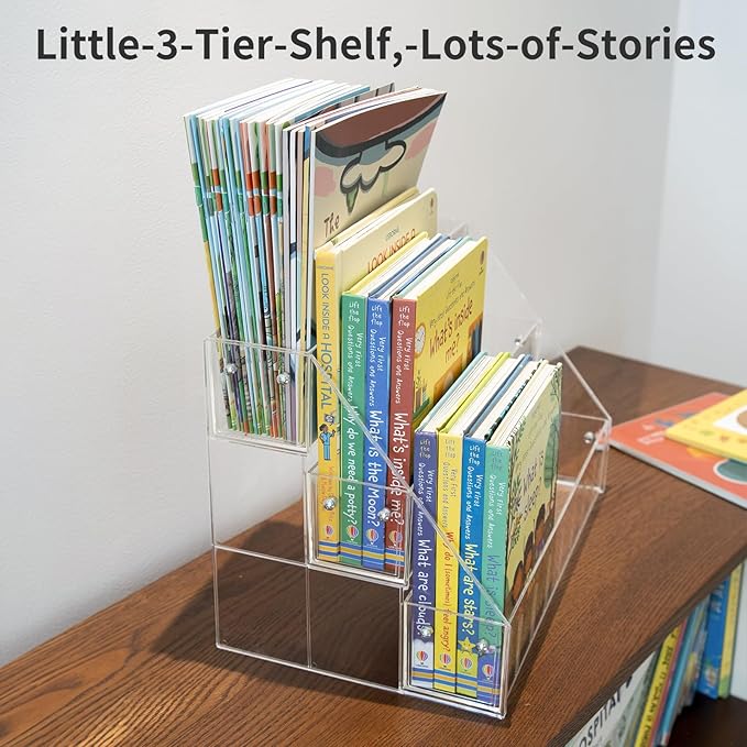 Small Kids Bookshelf, Portable Clear Book Shelf, Desktop Book Display, Tabletop Book Organizer for Kids and Toddler in Nursery, Baby Room, Playroom