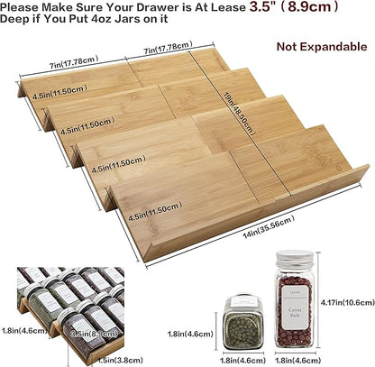 Angimio Bamboo Spice Rack Drawer Organizer - 8 Pieces Set- 7" Wide Per Piece - Combine Pieces Into 14" Wide Rack (7" or 14")