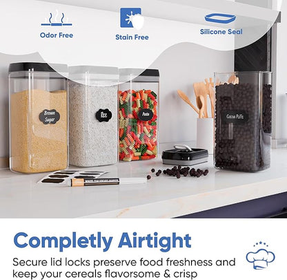 Chef's Path Airtight Food Storage Boxes with Labels - Kitchen Storage - Flour, Cereal, Pasta - Plastic Storage Boxes with Lids (4pcs-3.2L)