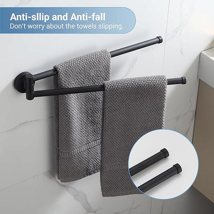BGL Swivel Towel Bar for Bathroom Matte Black,Swing Out Double Towel Bar 2-Arm Kitchen Wall Mounted Towel Hanger Holder for Bathroom Organizer