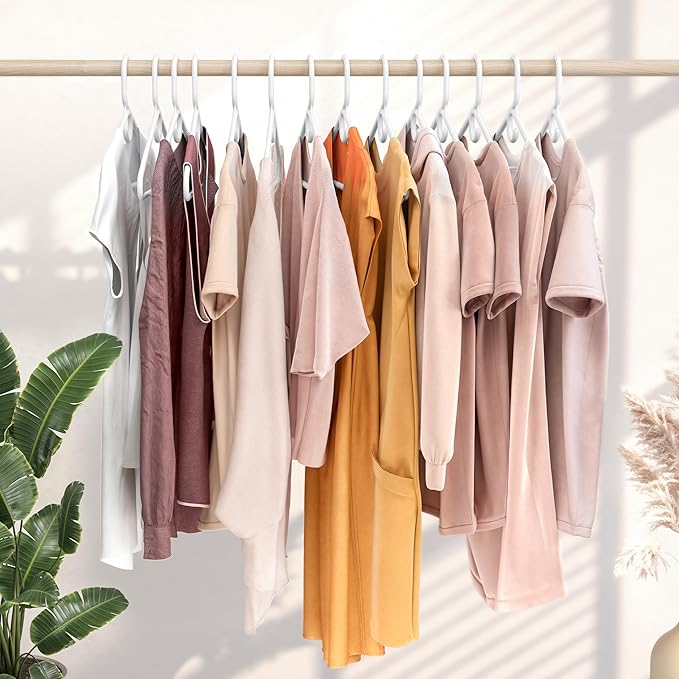 NEATERIZE Ultra Heavy Duty Plastic Clothes Hangers - White - Durable Coat, Suit and Clothes Hanger. Perchas De Ropa (12 Pack - White)