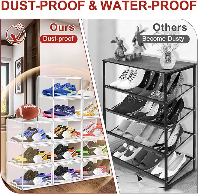 EZJOB 1 Pack Clear Shoe Storage Organizer for Closet Size 12 Shoe Box Stackable Shoes Rack Handbag Organizer Plastic Sneaker Storage Bin with Magnetic lids