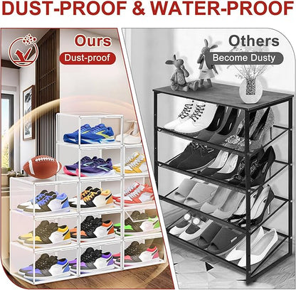 EZJOB 1 Pack Clear Shoe Storage Organizer for Closet Size 12 Shoe Box Stackable Shoes Rack Handbag Organizer Plastic Sneaker Storage Bin with Magnetic lids