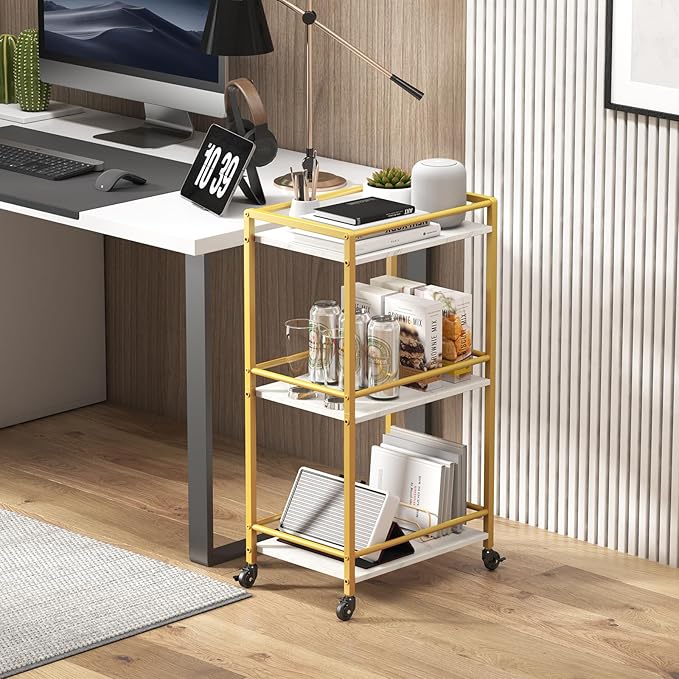 Lifewit Bar Cart for The Home, 3 Tier Rolling Wine Cart, Drink Serving Cart with Lockable Wheels, Mini Liquor Utility Cart for Dining Living Room, 43 x 30 x 81.5 cm/17x 11.8 x 32.1 inch, Gold