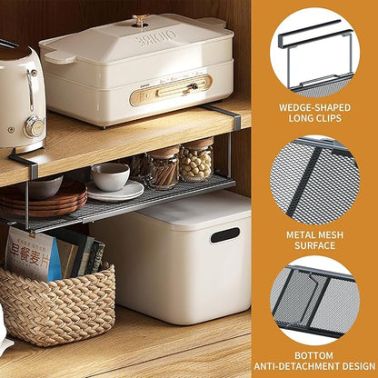Expandable Hanging Under Shelf Storage Basket,Under Shelf Storage Basket Organizer,Under-Shelf Hanging Baskets for Cabinet,Pantry, Desk Organization,7.87" D x 14.96"-27.56W x 5.12" H,Black
