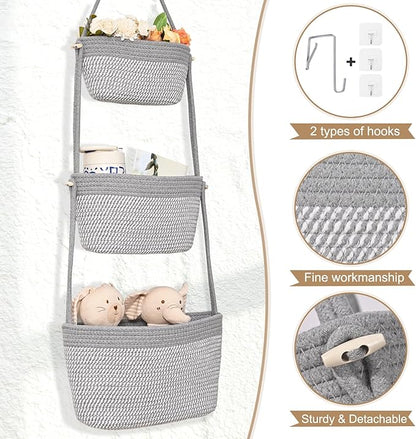 Hanging Storage Baskets, Over The Door Basket, Cotton Wall Baskets Storage, Hanging Door Basket with 4 Hooks