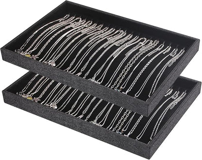 Julysky 2 Pcs/set Stackable Jewelry Organizer Trays，Necklace Tray+Necklace Tray, Jewelry Displays for Selling,Black