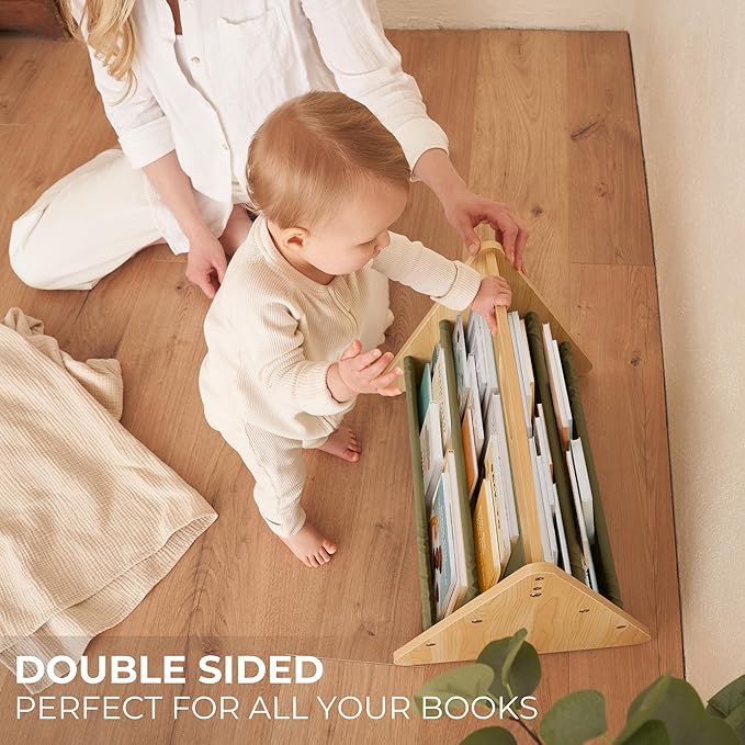 ZICOTO Decorative Wooden Bookshelf with Handle for Kids Rooms - Keeps Books Neatly Organized & Within Reach for Toddlers - Easy Install Montessori Book Shelf for Baby's Bedroom or Playroom Decor