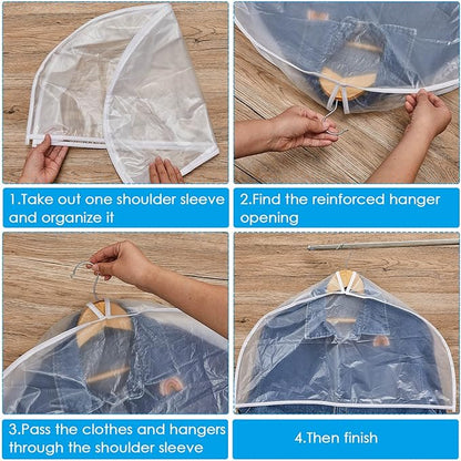 Patelai 8 Pcs 4" Gusseted Plastic Shoulder Covers for Hanging Clothes Coat Covers for Closet Clear Garment Breathable Bag for Jacket Clothing Coat Dress (Semi-transparent)