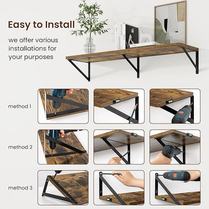 Axeman 30 Inch Floating Shelves | 10 Inch Deep Brown Wall Shelves Set of 2 | 30" W x 10" D Rustic Brown Floating Shelves for Living Room Bathroom Kitchen