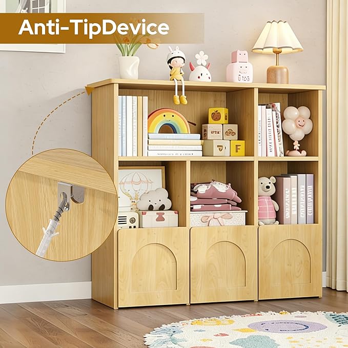 Toy Storage Organizer,Kids Bookshelf with Hidden Roller Drawer and 5 Open Cubbies,for Kid Room,Living Room,Game Room and Den