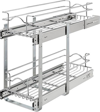 Rev-A-Shelf 2-Tier Kitchen Cabinet Pullout Shelf and Drawer Organizer Slide Out Pantry Storage Basket in Multiple Sizes, 9 x 22 In, 5WB2-0922CR-1