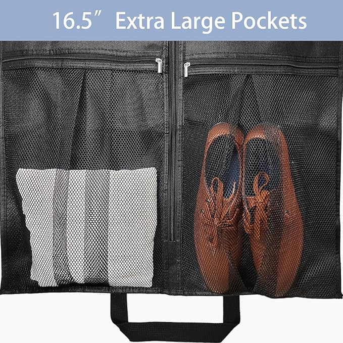 43" Heavy Duty Garment Bags for Travel 6.5" Gusseted Suit Bags for Closet Storage 2 Handles Hanging Clothes Bag with Pocket Mens Suit Cover for Shirts, Coats, Dresses, Suit Holder, 2 Pack