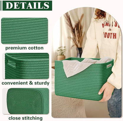 Storage Baskets for Organizing, 4 Pack Storage Baskets for Shelves, Woven Basket for Shelves, Closet Organization, Rectangle Organizer Basket Gifts Empty, 13"Lx8.7"Wx7.9"H Decorative Bins with Handles