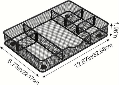 VyGrow Desk Drawer Organizer Tray, Metal Mesh Drawer Organizers Office, 6 Adjustable Compartment, Desk Organizer Tray for Home Office 12.87L x 8.73D x 1.96H inch, Black, 1PC Medium