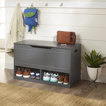 Badger Basket Toy Box and Storage Bench - Chest and Seat Combo with 2 Reversible Baskets, Safety Hinge Lid - Kids Toy Organizer for Playroom or Bedroom - Charcoal