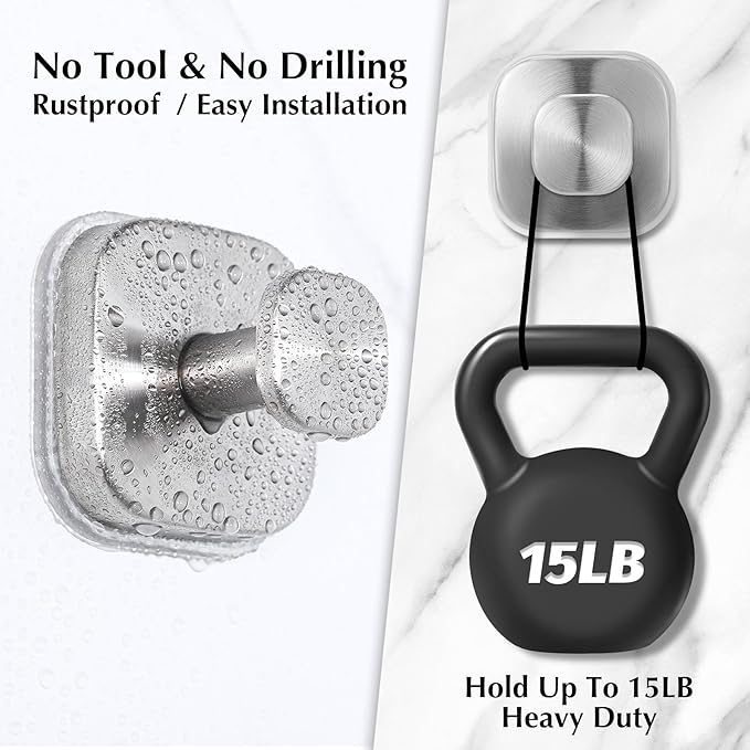 warlve Suction Cup Hooks for Shower - Reusable No-Drill Mounting - Hooks for Towels, Robes & Loofah on Metal, Glass, Mirrors, Tile & Smooth Non-Porous Surfaces (4, Brushed Nickel)