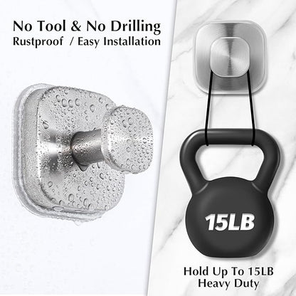 warlve Suction Cup Hooks for Shower - Reusable No-Drill Mounting - Hooks for Towels, Robes & Loofah on Metal, Glass, Mirrors, Tile & Smooth Non-Porous Surfaces (4, Brushed Nickel)