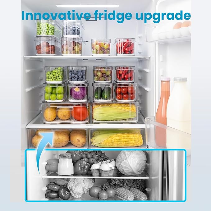 SMRCAD 6 Pack Refrigerator Organizers, Clear Pull-out Drawer Container and Organizer Bins with Lids, Stackable Storage Containers for Fruits, Vegetable (Set of 6 (Include Pull-out Drawer))