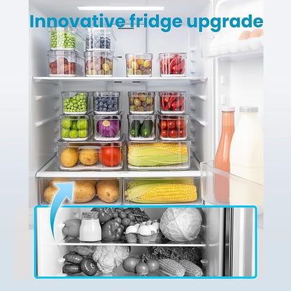 SMRCAD 6 Pack Refrigerator Organizers, Clear Pull-out Drawer Container and Organizer Bins with Lids, Stackable Storage Containers for Fruits, Vegetable (Set of 6 (Include Pull-out Drawer))