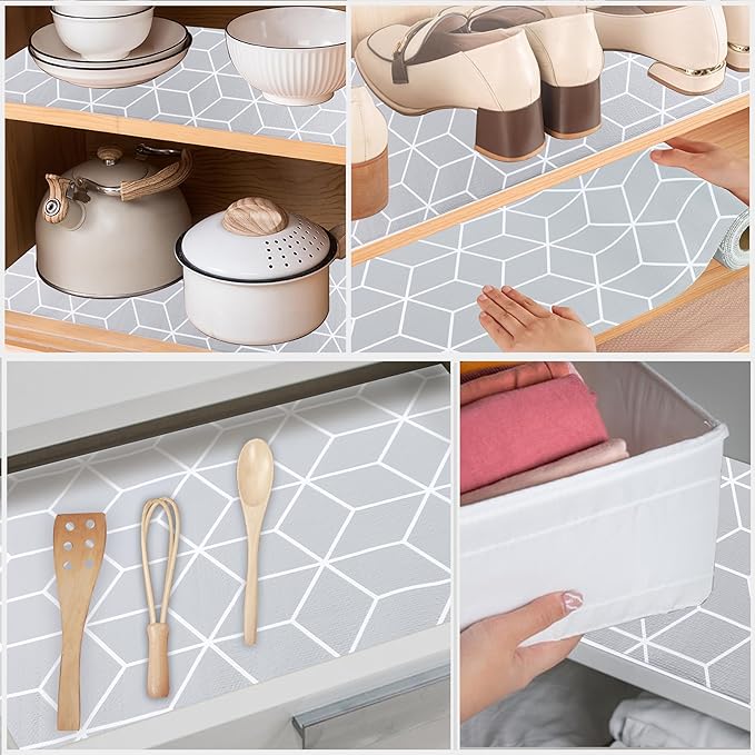Shelf Liners for Kitchen Cabinets 24 Inch Wide X 20 Ft Non Adhesive Cabinet Drawer Liner Non Slip Water Oil-Proof Strong Grip Pantry Shelves Liner Bathroom Drawer Mat Cupboard Closet Fridge Liner