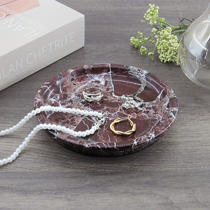 Small Natural Marble Jewelry Tray Key Plate Holder Dish Trinket Decor Catch All Bowl for Ring Earring Stone Gift for Women Daugther,Rosso Levanto