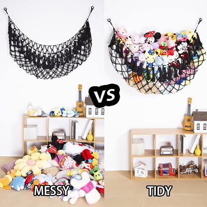 Large Stuffed Animal Net or Hammock Macrame Toy Display Plush Toy Holder Wall Hanging Net for Stuffed Animal Storage_Black