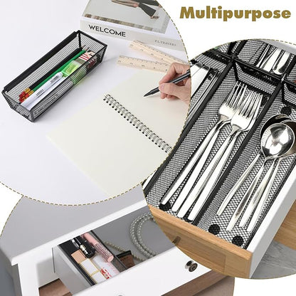 Mesh Utensil Drawer Organizer, 6 Pcs, 8.8 x 3 x 2 Inches, Black