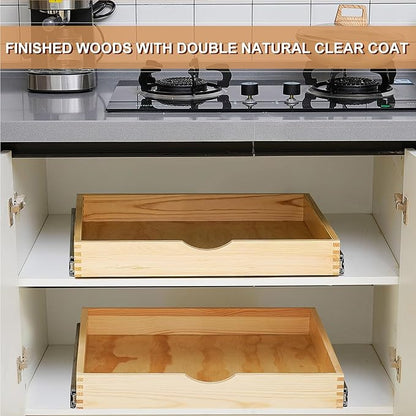 Sintuff 4 Set Wooden Pull out Tray Cabinet Organizer Gentle Close Roll out Shelves for Kitchen Cabinets Fully Assembled Slide Pantry Shelves (24'' X 21'')
