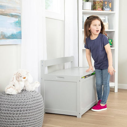 Melissa & Doug Toy Chest, Wooden Toy Storage Box with Safety-Hinged Lid, Kids Toys Storage Organizer for Playroom, Bedroom, & Montessori Classroom Furniture for Boys & Girls Ages 3+, Gray
