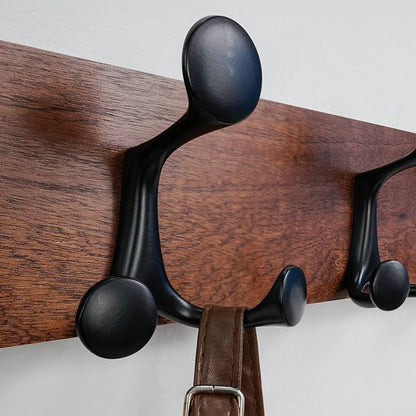 SKOLOO 30-Inch Wood Coat Rack Wall Mount with 5 Triple Hooks - Ideal for Family Entrances, Classrooms, and Pet Supplies Storage - Perfect Coat Hooks for Wall,Mahogany (Sapele), Pack of 2