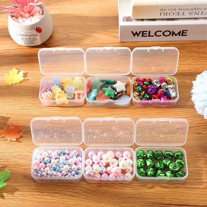 Jetec 18 Pieces Mini Plastic Clear Beads Storage Containers Box for Collecting Small Items, Beads, Jewelry, Business Cards, Game Pieces, Crafts (2.52 x 1.73 x 0.79 Inch)