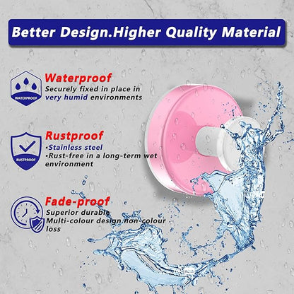 Suction Cup Hooks for Shower,Removable No Drill Towel Hooks,Upgraded 15 lbs Strong Suction hooks for Bathroom Tile,Shower Wall,Glass Door,Kitchen-Loofah,Coat,Stainless Waterproof-Pink White 2 Pcs