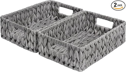 GRANNY SAYS Wicker Baskets for Storage, Waterproof Storage Baskets, Odorless Wicker Basket with Handles, Decorative Storage Containers, Gray Basket for Pantry Storage, 2-Pack