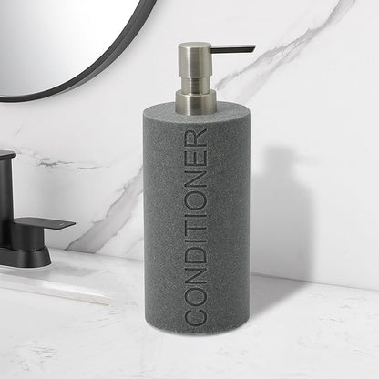 Indecor Home Resin Neutral Gray Sandstone Conditioner Engraved Bottle Refillable Pump Dispenser, Durable Waterproof Resin Construction for Bath, Shower - Gray Sandstone Satin Nickel Pump