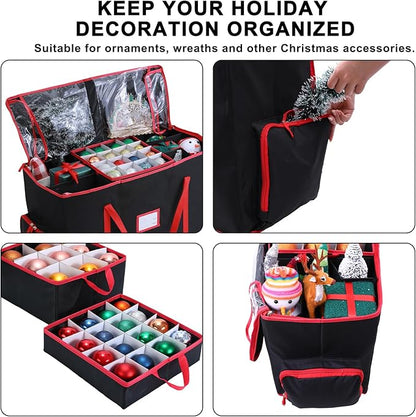 Large 2-in-1 Christmas Ornament Storage Box - High Capacity Storage, Easy Organization Protect Your Holiday Decorations (Black)