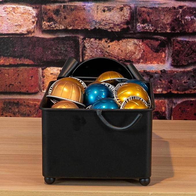 Made Easy Kit Coffee Pod Organizer Compatible with Nespresso Vertuo and Original - Countertop Sculpture Holder Basket Style for Café Bar, Corner Station Office Break Area (Dog Black Square)