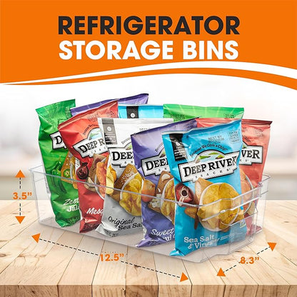 Cheer Collection Clear Refrigerator Organizer Bins - BPA Free Transparent Storage Bins for Pantry, Fridge, Tools & Cabinets Organization, 12.5’’ Long (Set of 4)
